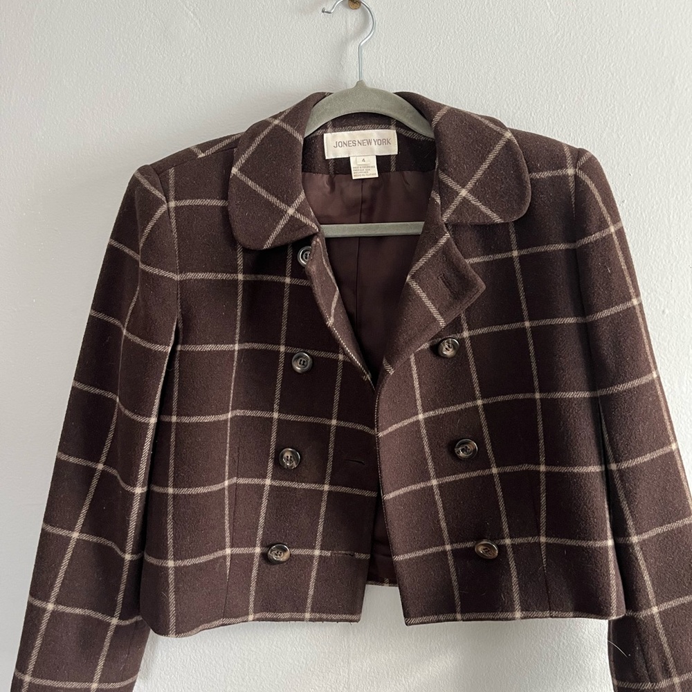 Jones New York Vintage Brown Plaid Cropped Blazer - size 4